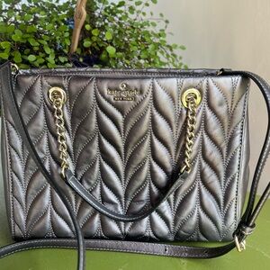 kate spade Metallic Quilted Grey Shoulder Bag with Gold Chain